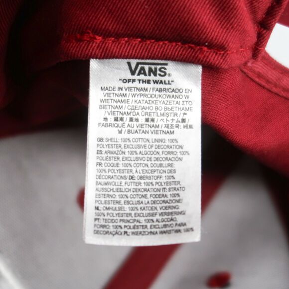 Vans Mens Logo Cap Red Burgundy White Stitch Baseball Snapback Punk Rock Skater - Picture 3 of 6